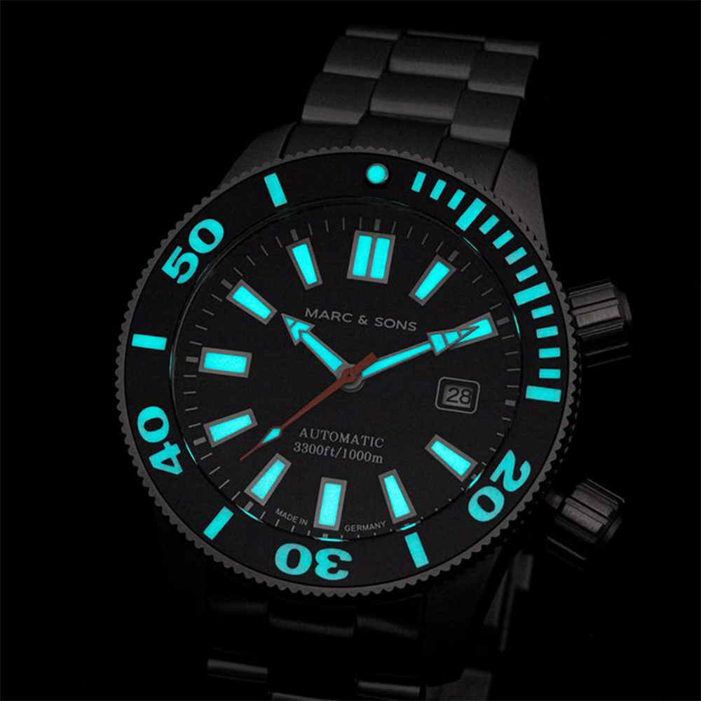 Marc & Sons Professional Automatic Diver Men's Watch 46mm Black Bezel/Sun-Blue Dial MSD-028-25S